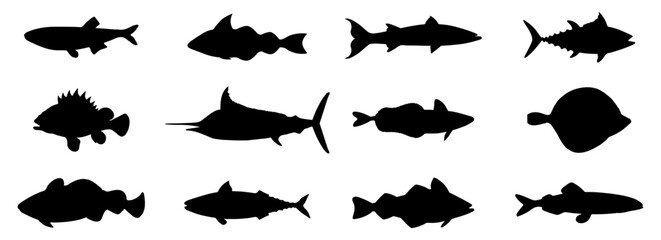 Set Of Sea Fish Silhouettes