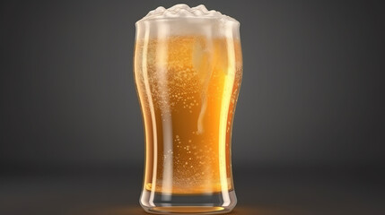 Glass or ceramic mugs filled of golden light beer with overflowing froth heads. Generative ai