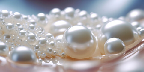 Perl Necklace Wedding background, pearls on the water sea background. Luxury wedding background. AI Generative - obrazy, fototapety, plakaty