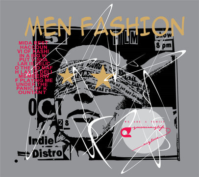 lettering and masculine print pattern