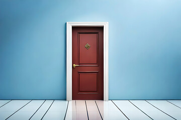 blue background with A door opening. Architectural design element. Modern minimal concept. Opportunity metaphor 