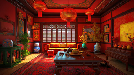 Naklejka premium Chinese Feng Shui, Bright color. Generative ai