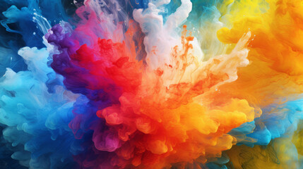 Fototapeta premium Color ink water rainbow background blend abstract cloud paint swirl burst. Colorful ink abstract: rainbow swirls in a burst of artistic energy. Pigment liquid chemical science. Generative AI