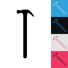 Black hammer silhouette icon isolated on white background.  Colorful icons set. Vector illustration.
