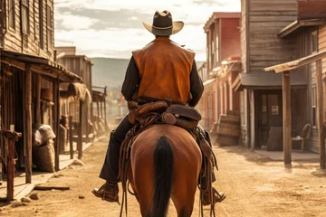 Foto auf Leinwand Cowboy horse ride wild west. Generate Ai © nsit0108