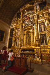 Fototapeta na wymiar Vertical Low-Angle Shot of the Side Altar in the Ex-Convent of Santo Domingo de Guzman, Oaxaca