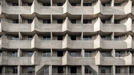 AI generated 2D facade of grey Brutalist Architecture building pattern background