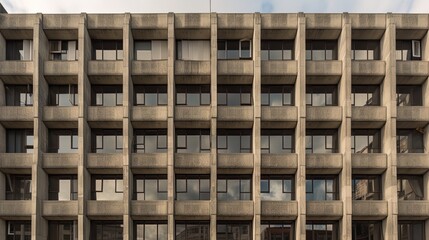 Fototapeta na wymiar AI generated 2D facade of old Brutalist building 