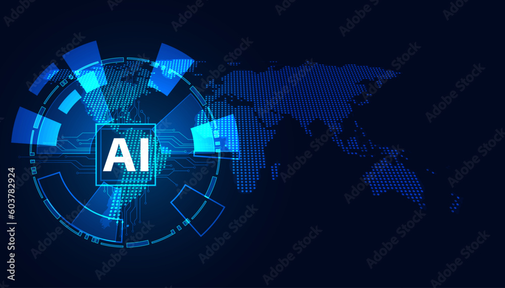 Poster concept ai such as physical intelligence on the map using ai people around the world iot technology 