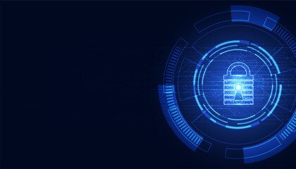 padlock concept cyber security protection cyber attack network anti virus spam malware on blue background futuristic beautiful