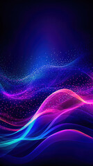 Abstract shiny wave background in purple, pink and blue lights. Digital luxury sparkling wave particles, background streams, digital data flow movement. Technological background. Generative AI - obrazy, fototapety, plakaty