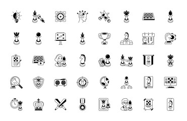 Simple Set of Chess Related Vector Icons. Contains such Icons as Queen, Strategy, Checkmate and more. 