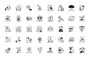 Ecology line icon set. Climate Change icons as eco product, clean energy, renewable power, recycle, reusable, go green and more.
