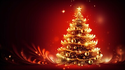 golden and silver lights with christmas tree on red background,bright decoration for merry xmas message.Elegant holiday season social post digital card.Copy type space for text or logo generative ai
