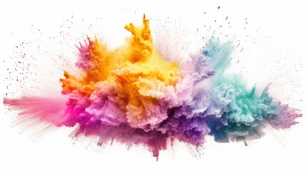 Rainbow powder dust explosion, background color. Abstract powder splash paint explode texture wallpaper concept cloud creative dust. Ink rainbow smoke design. Generative AI illustration