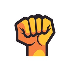Raised hand with a clenched fist on a white background. Vector illustration