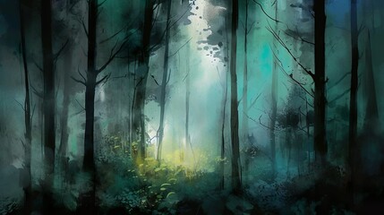 Obraz premium forest watercolor painting