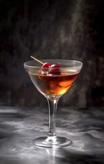 elegant cup of Manhattan drink on dark stone background created with Generative AI technology