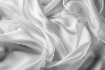 Fototapeta premium Generative AI illustration of Pure White satin fabric floating in the air from above view with movement on white background
