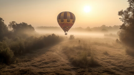Obraz premium Illustration of a balloon with haze and fog, creating a sense of adventure. Generative AI