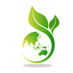 Green eco power design with green leaf with green earth, vector illustration	