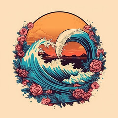 Surf tattoo. Surrealism, fantasy, vibrant colors. Art. Generated by AI.