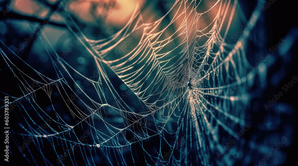 Sticker abstract illustration of a shiny spider web on a colored background, creating a blurry pattern of li