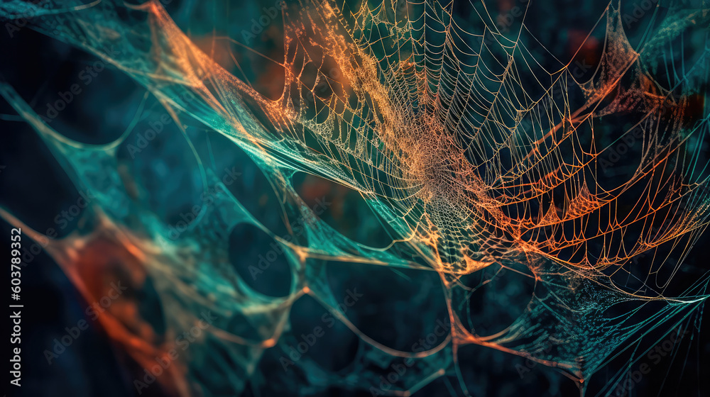 Wall mural abstract illustration of a shiny spider web on a colored background, creating a blurry pattern of li
