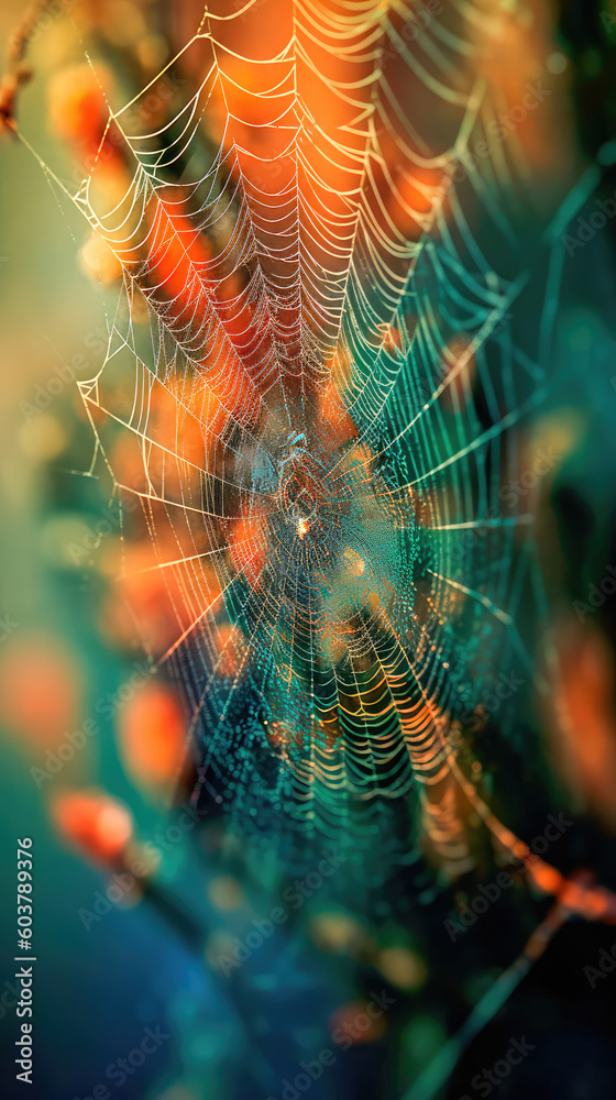 Wall mural abstract illustration of a shiny spider web on a colored background, creating a blurry pattern of li