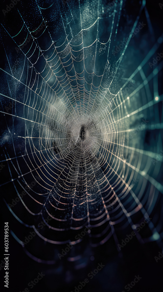 Wall mural abstract illustration of a shiny spider web on a colored background, creating a blurry pattern of li