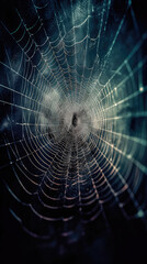 Abstract illustration of a shiny spider web on a colored background, creating a blurry pattern of lines and shapes. Generative AI