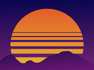 illustration of a sunset with mountain silhouette