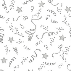 Happy New Year party silver confetti vector seamless pattern. Winter holidays background. Festive seasonal surface design for packaging, scrap book, card making