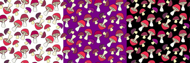 Tree variation vector seamless pattern, with mushrooms