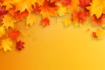Naklejka na ściany i meble Autumn leaves on a yellow background