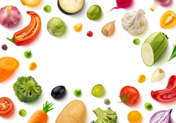 Frame of vegetables isolated, flat lay, top view. Healthy food banner