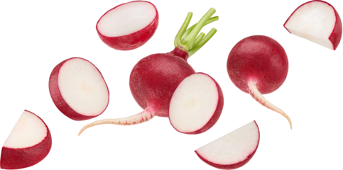 Falling radish isolated on white background