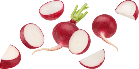 Fotobehang Falling radish isolated on white background © xamtiw