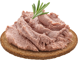 Rye bread slice with homemade liver pate isolated on white background