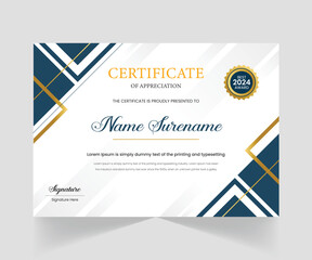 Blue and Gold Certificate of Achievement Template, Award Diploma