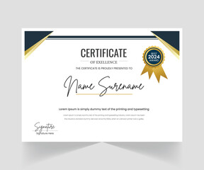 Blue and Gold Certificate of Achievement Template, Award Diploma