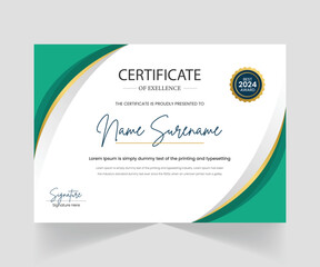 Obraz premium Modern Certificate Template Green and Gold Color, Award Diploma