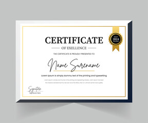 Obraz premium Blue and Gold Certificate of Achievement Template, Award Diploma