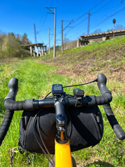 Gravel bicycle in the city park on the spring season