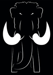 Line Illustration of Mammoth with Big Tusks - Black White, White Tusks, Vector.