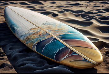 Ai generative close-up of a drawing on a surfboard