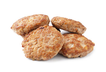 Tasty meat cutlets on white background
