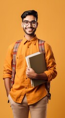 portrait indian college student happy carrying college book generative ai 