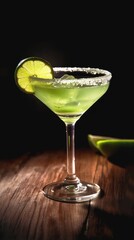 beverage margarita cocktail drink over a wood bar background created with Generative AI technology