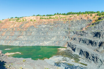 Abandoned Open Pit Mineral Mine with a Lake at the Bottom